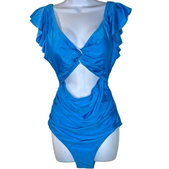 Charmo Ruffled One Piece High Cut Bathing Suits Backless Monokini Swimwear - Picture 2 of 9